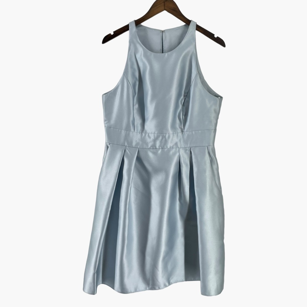 Alfred Sung Mist Blue High Neck Satin Dress Size 16 D769 - Picture 3 of 9